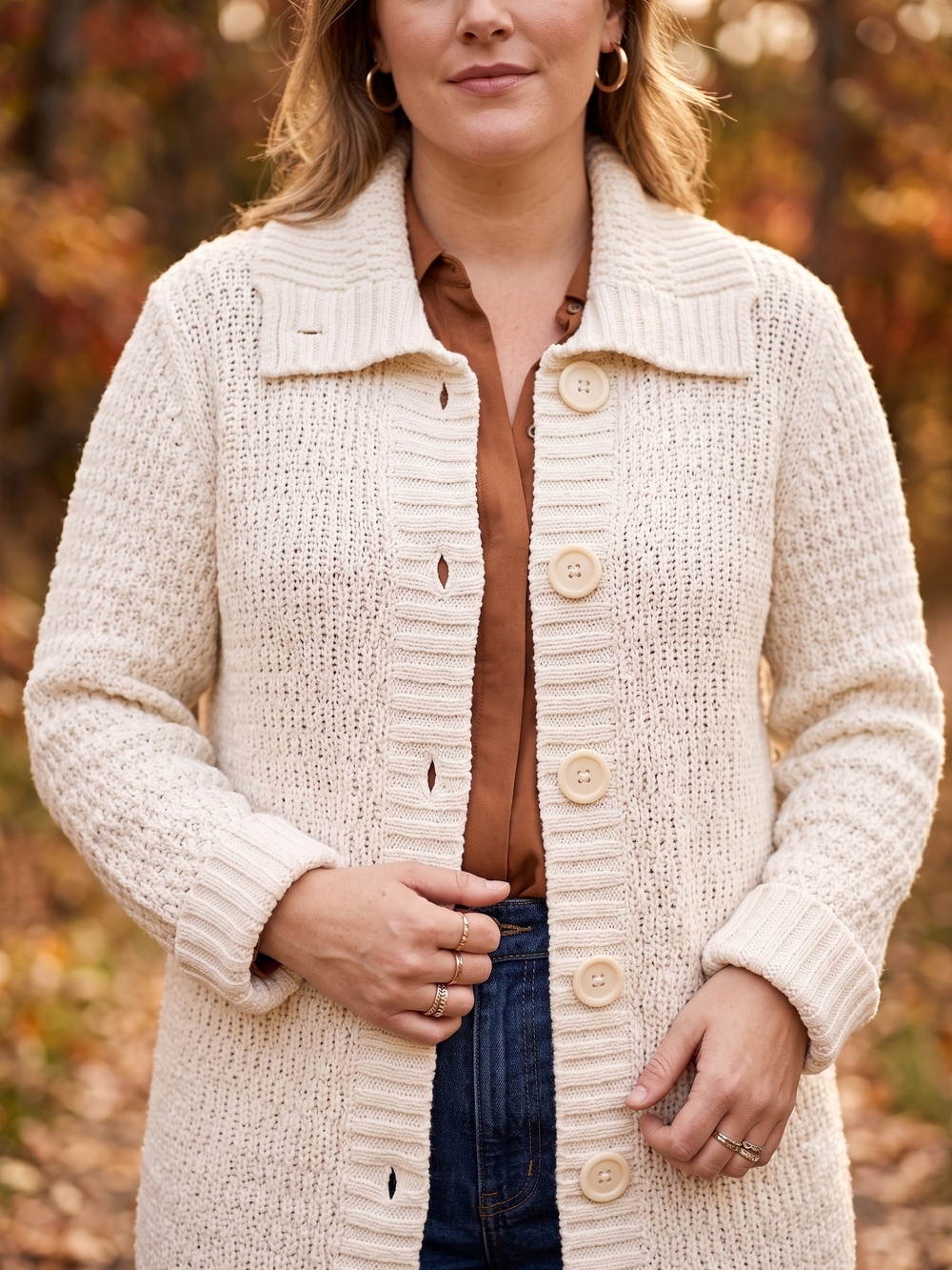 Vintage Cotton Ginny Cream Chunky Waffle Knit Cardigan Cottagecore Rory Gilmore